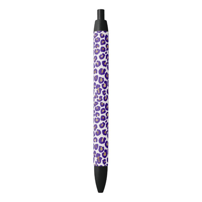 Stylo Noir Motif léopard pourpre et or (devant Vertical)