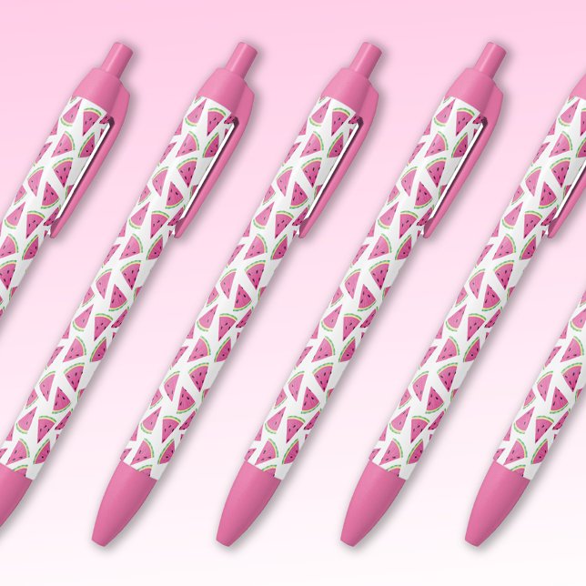 Stylo Noir Motif pastèque (Pink watermelon pens, perfect for kids, home office or party favors.)