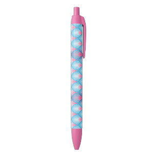 Stylo Noir Motif Pétal Turquoise Et Rose