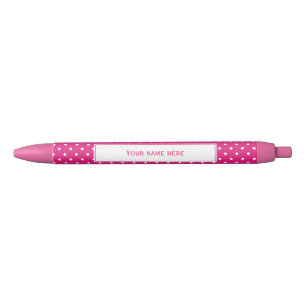 Stylo Noir Motif Pointe blanc et rose chaud personnalisé