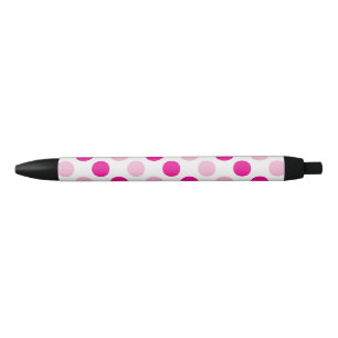 Stylo Noir Motif pois rose et blanc