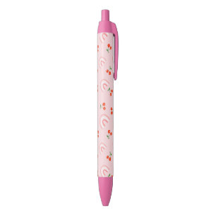 Stylo Noir Motif rose arc-en-ciel cerise