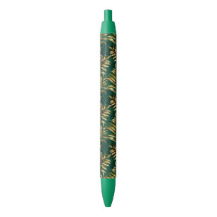 Stylo Noir Motif sans couture avec des fougères dorées