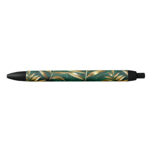 Stylo Noir Motif sans couture avec des fougères dorées