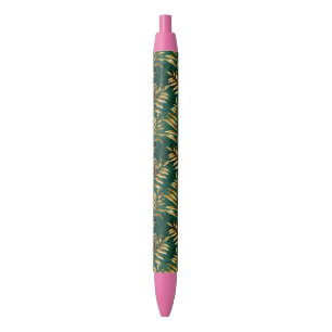 Stylo Noir Motif sans couture avec des fougères dorées