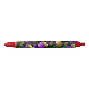 Stylo Noir Motif sans couture avec des plumes de Mardi Gras