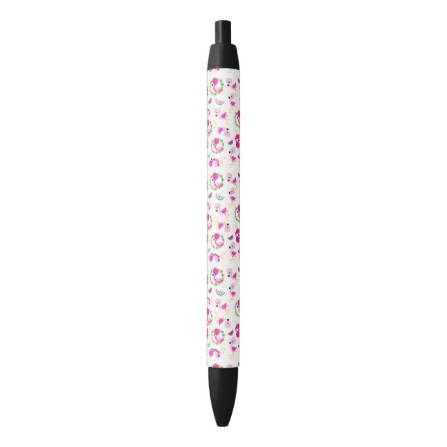 Stylo Noir Motif tropical, Flamants roses, pastèques, Fleurs (devant Vertical)