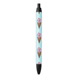 Stylo Noir Motif turquoise d'aquarelle de rose porcin mignon