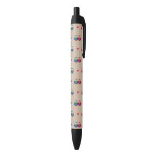 Stylo Noir Motif vérifié avec des hiboux d'amour