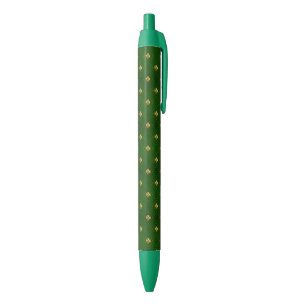 Stylo Noir Motif vert d'or de trèfle