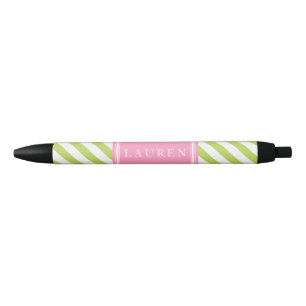 Stylo Noir Motif vert et rose personnalisé de rayures