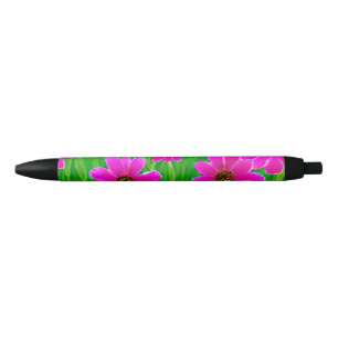 Stylo Noir Motif vert et rose vif