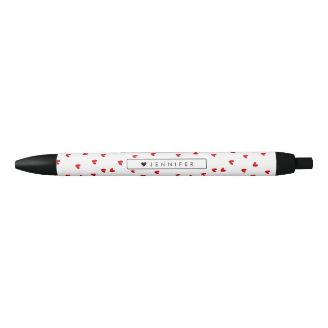 Stylo Noir Motif Whimsical Red Hearts personnalisé (Devant)