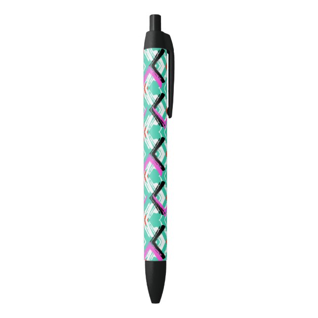 Stylo Noir Motif Zig Zag Turquoise (Bas (Vertical))