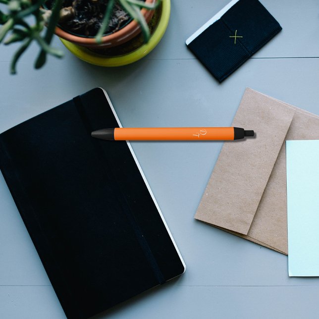 Stylo Noir néon solide orange - vos monogrammes (Créateur téléchargé)