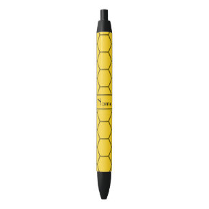 Stylo Noir Nid d'abeilles jaune nommé personnalisé