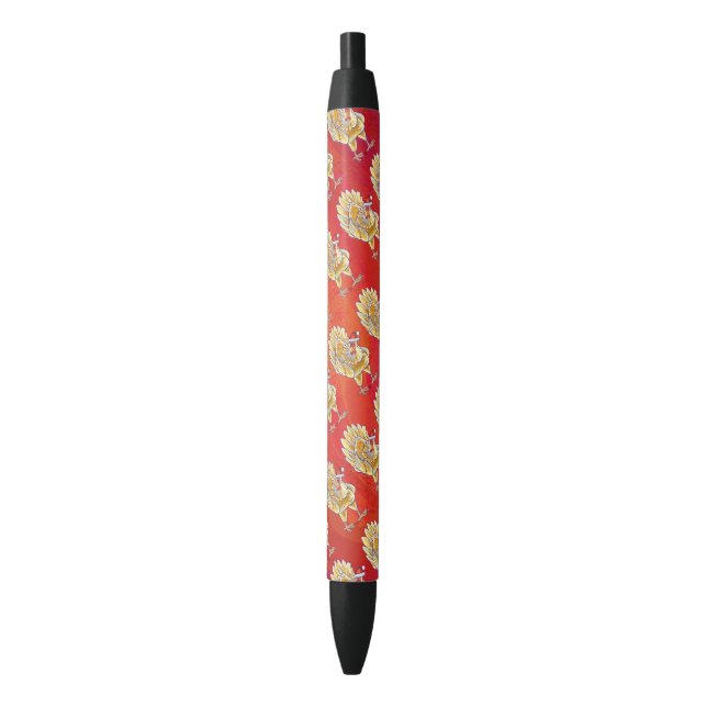 Stylo Noir Noël Du Poulet Sur Rouge (devant Vertical)