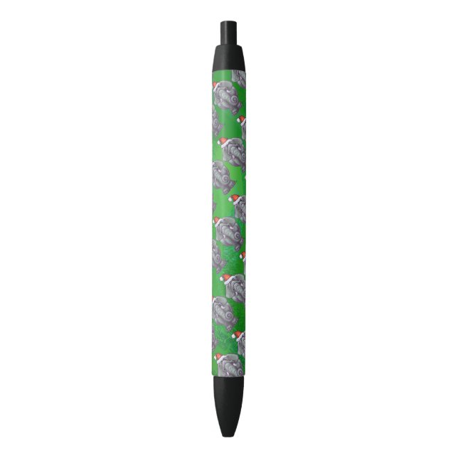 Stylo Noir Noël Eléphant Sur Vert (devant Vertical)