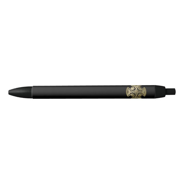 Stylo Noir noeud d'or celtique (Devant)