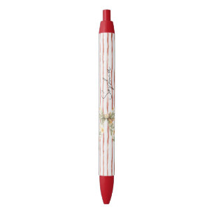 Stylo Noir Nœud floral à rayures rouges