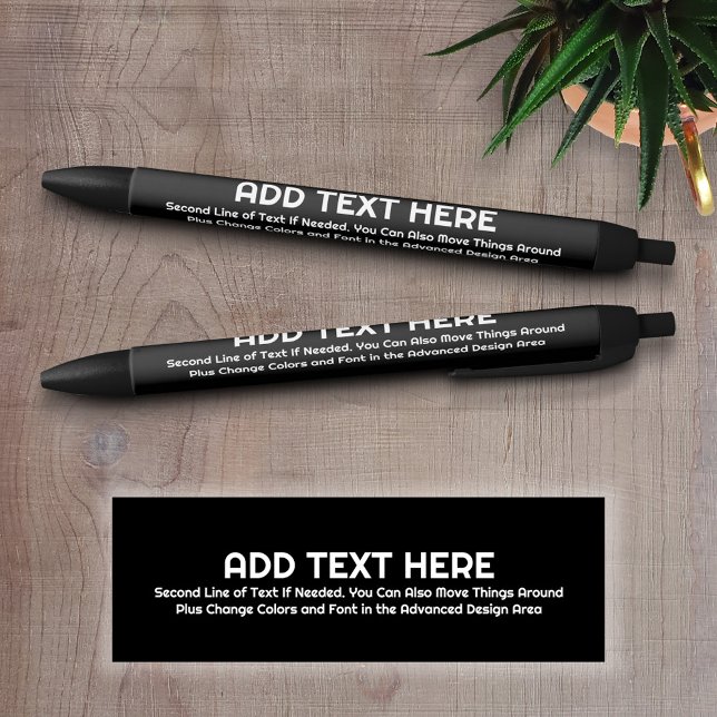 Stylo Noir Noir Créez votre propre - Faites-le votre texte pe (Personalized writing pens - Add your text and choose a background color)