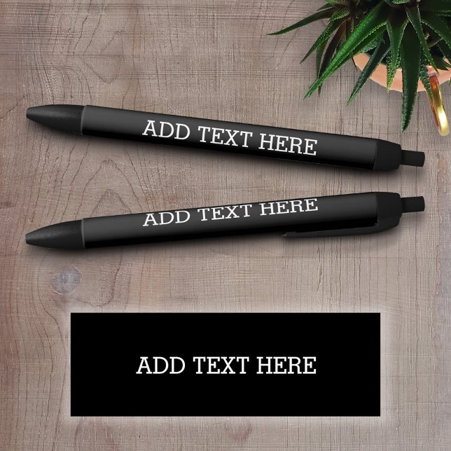 Stylo Noir Noir Créez votre propre - Faites-le votre texte pe (Personalized writing pens - Add your text and choose a background color)