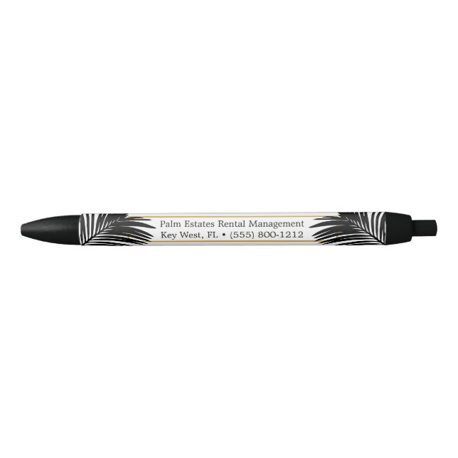 Stylo Noir Noir et blanc Feuille de palme moderne Petite entr (Devant)
