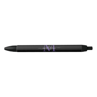 Stylo Noir Noir violet violet Monogramme élégant Nom du scrip