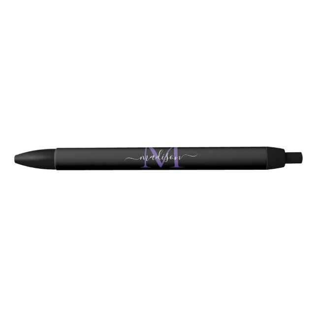 Stylo Noir Noir violet violet Monogramme élégant Nom du scrip (Devant)