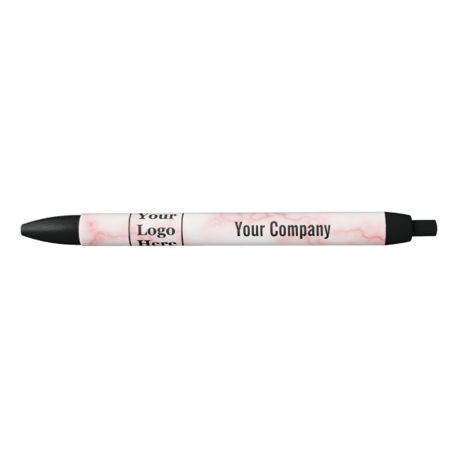 Stylo Noir Nom commercial Faux Marbre rose Votre logo ici (Devant)