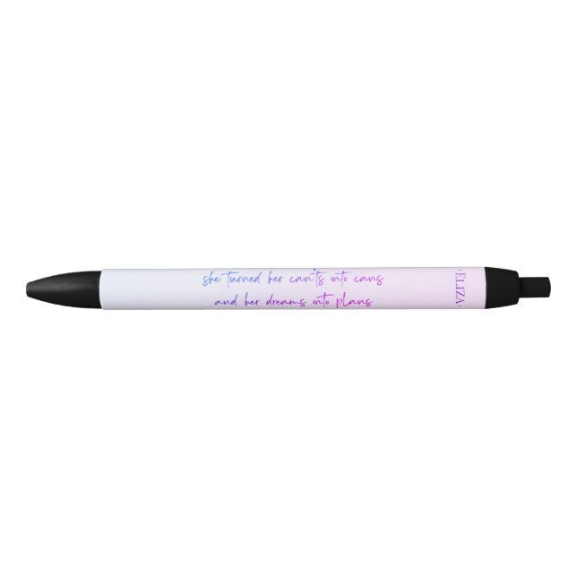 Stylo Noir Nom de la citation motrice pastel violet (Devant)