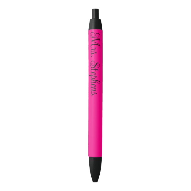 Stylo Noir Nom de l'enseignant rose chaud (devant Vertical)