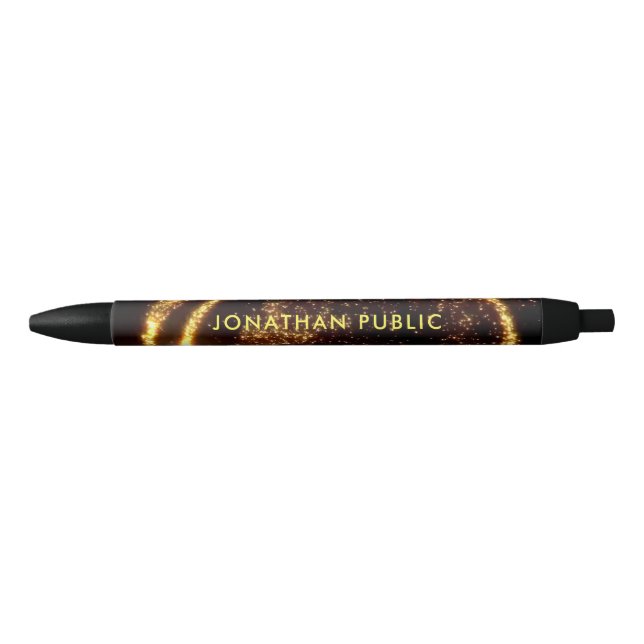 Stylo Noir Nom de modèle personnalisé Texte élégant paillette (Devant)