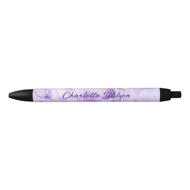 Stylo Noir Nom de script d'art violet abstrait Monogramme (Devant)
