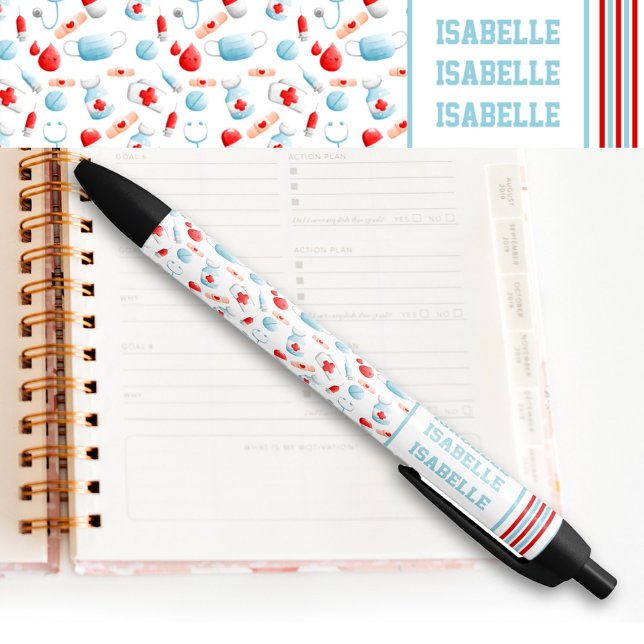Stylo Noir Nom du Motif Médicale Monogram Nurse (Créateur téléchargé)