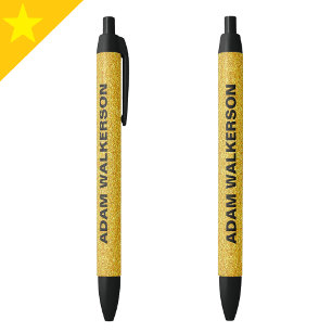 Stylo Noir Nom élégant en écriture monogrammée or, élégant