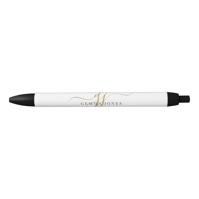 Stylo Noir Nom initial de script monogramme noir or moderne (Devant)