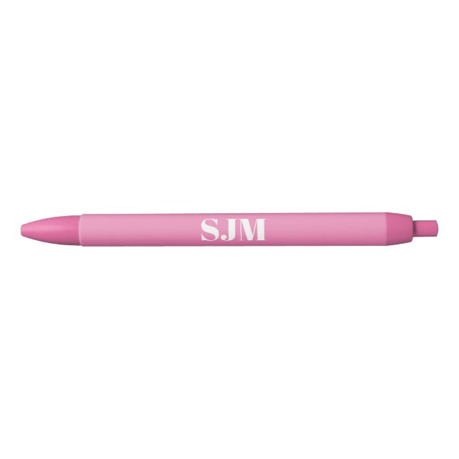 Stylo Noir Nom initial monogramme personnalisé rose minimalis (Devant)