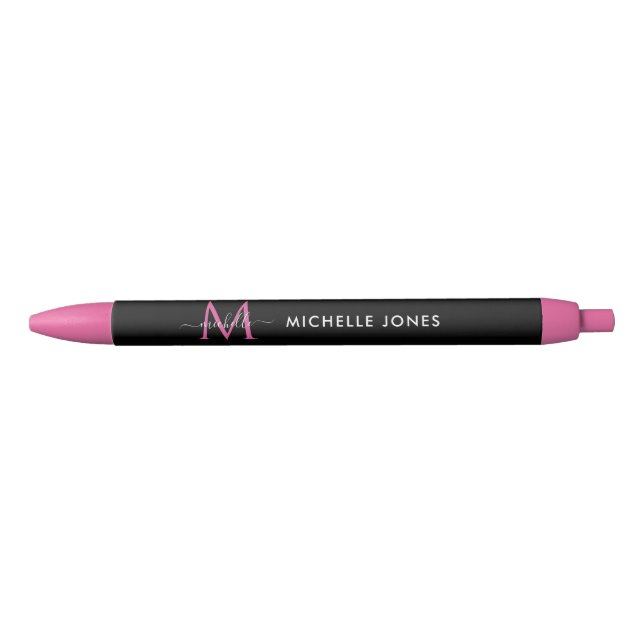 Stylo Noir Nom modifiable monogramme moderne (Devant)