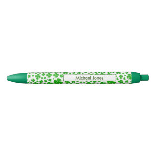 Stylo Noir Nom: Motif Shamrock de St Patrick's Green Random