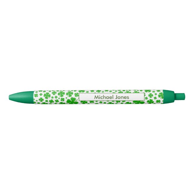Stylo Noir Nom:  Motif Shamrock de St Patrick's Green Random (Devant)