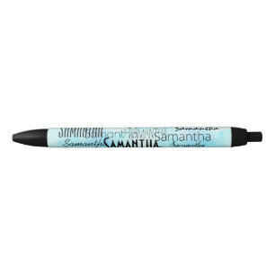 Stylo Noir Nom personnalisé Aqua Bleu Blanc
