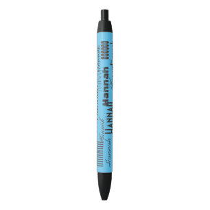 Stylo Noir Nom personnalisé Aqua Sky and Black