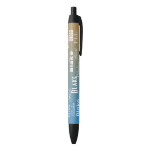 Stylo Noir Nom personnalisé coucher de soleil pêche bleu