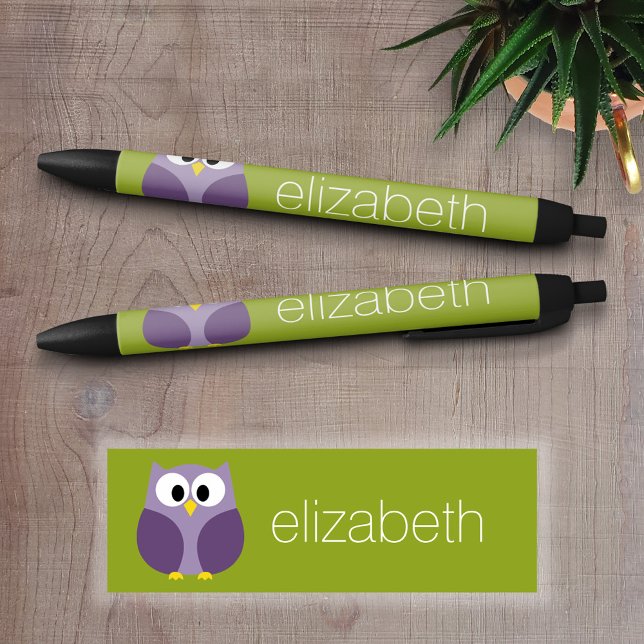Stylo Noir Nom personnalisé de la chouette de dessin mignonne (Personalized Writing Pens)