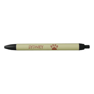 Stylo Noir Nom personnalisé de patte chien Brown