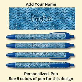 Stylo Noir Nom personnalisé, Design Zag bleu Zig