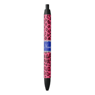 Stylo Noir Nom personnalisé empreinte de léopard rose Bande b
