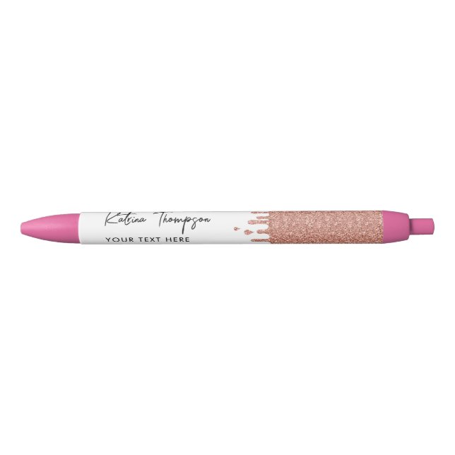 Stylo Noir Nom personnalisé et Rose de texte Parties scintill (Devant)