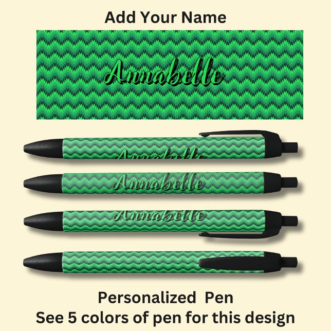 Stylo Noir Nom personnalisé, Green Chevron Zig Zag (Créateur téléchargé)